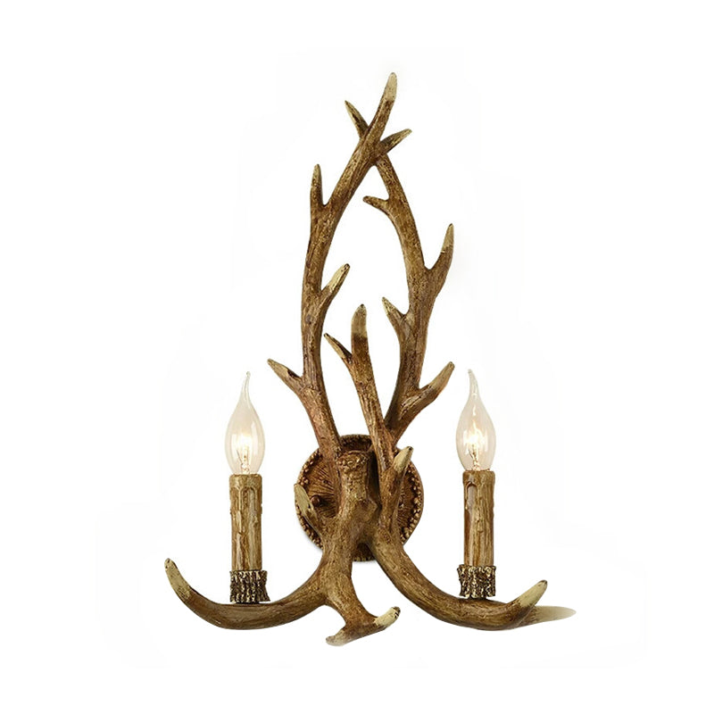 Resin Wood Sconce Lamp Open Bulb 1-Light Traditional Wall Mounted Lighting for Indoor with Antler Backplate Clearhalo 'Wall Lamps & Sconces' 'Wall Lights' Lighting' 230251