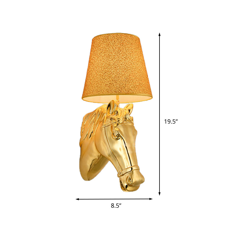 Metal Horse Head Sconce Lighting Classical 1 Light Indoor Wall Mounted Lamp in Gold, 8.5