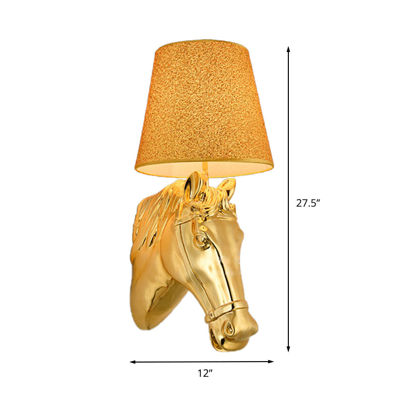 Metal Horse Head Sconce Lighting Classical 1 Light Indoor Wall Mounted Lamp in Gold, 8.5