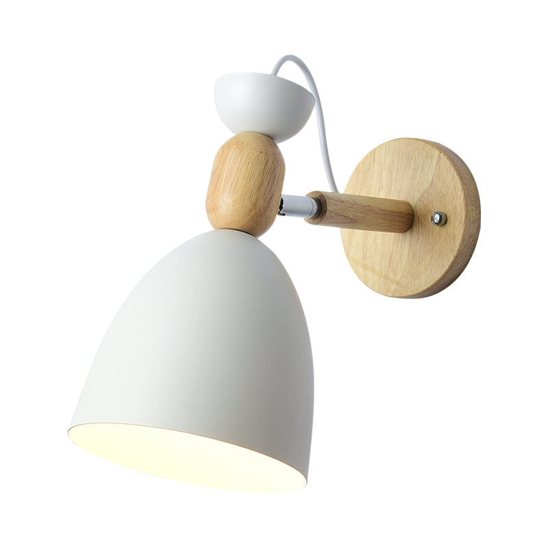 Swivel Shade Kids Bedroom Wall Lamp Metal 1 Bulb Macaron Reading Wall Light with Wood Deco Clearhalo 'Wall Lamps & Sconces' 'Wall Lights' Lighting' 2307363