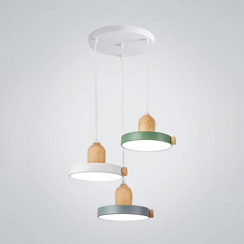 Nordic Pot Lid LED Pendant Lamp Acrylic 3-Head Dining Room Multi Ceiling Light in White and Wood Clearhalo 'Ceiling Lights' 'Pendant Lights' 'Pendants' Lighting' 2307400