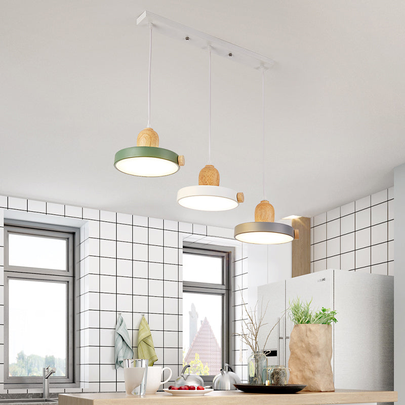 Nordic Pot Lid LED Pendant Lamp Acrylic 3-Head Dining Room Multi Ceiling Light in White and Wood Clearhalo 'Ceiling Lights' 'Pendant Lights' 'Pendants' Lighting' 2307402