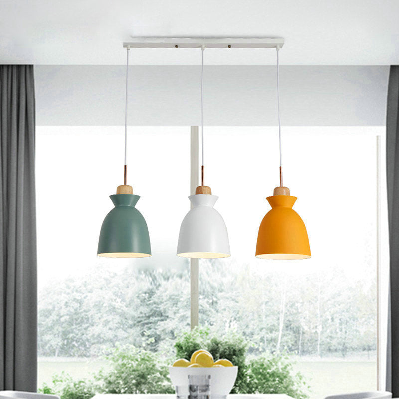 Bell Multi Light Pendant Macaron Metal 3 Lights Dining Room Ceiling Lighting in White Clearhalo 'Ceiling Lights' 'Pendant Lights' 'Pendants' Lighting' 2307411