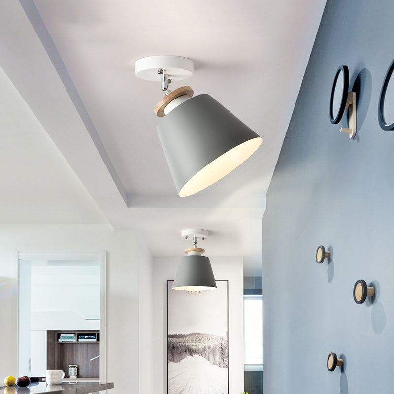 Upside-Down Trifle Ceiling Flush Light Macaron Metal 1-Light Corridor Adjustable Semi Flush Mount Lighting Clearhalo 'Ceiling Lights' 'Close To Ceiling Lights' 'Close to ceiling' 'Semi-flushmount' Lighting' 2307436