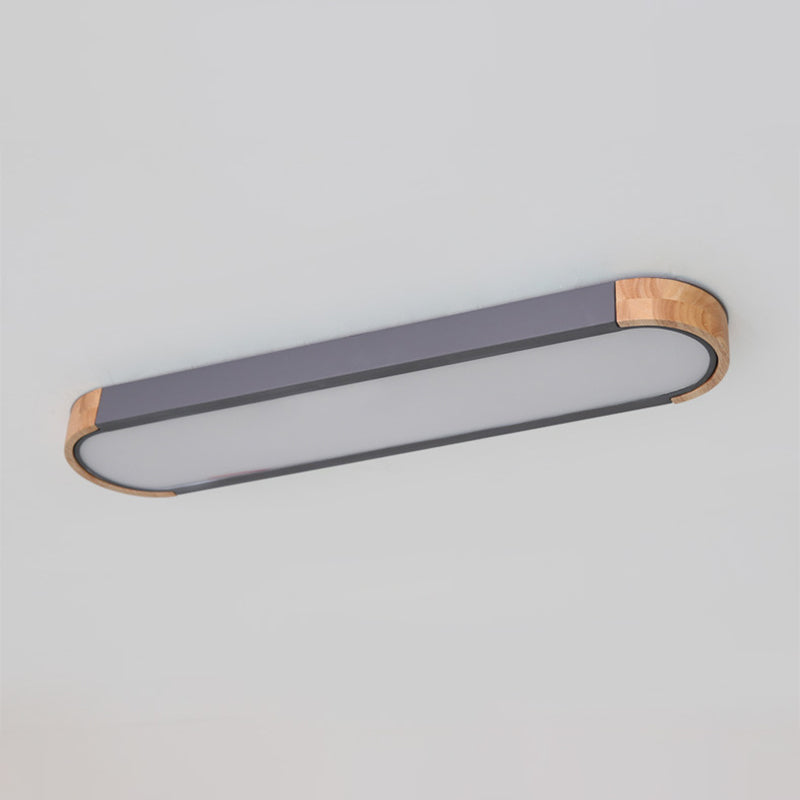 Oblong Corridor Led Surface Mount Ceiling Light Acrylic Minimalist Flush Mount Lamp in Grey and Wood Grey 37.5