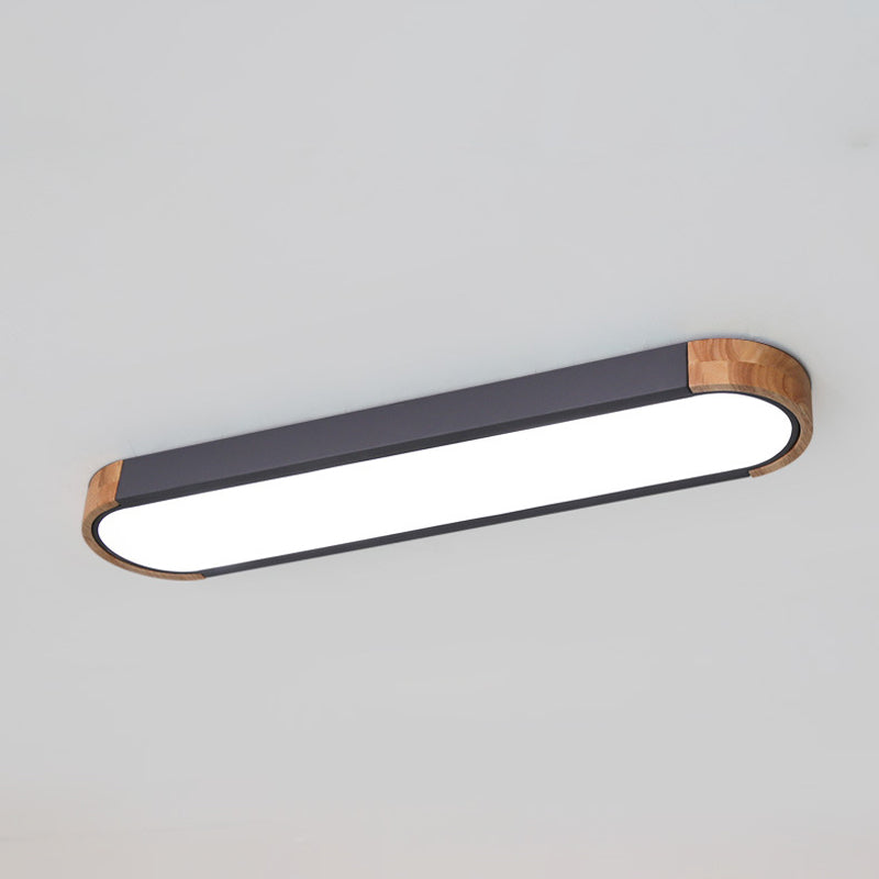 Oblong Corridor Led Surface Mount Ceiling Light Acrylic Minimalist Flush Mount Lamp in Grey and Wood Grey 25.5