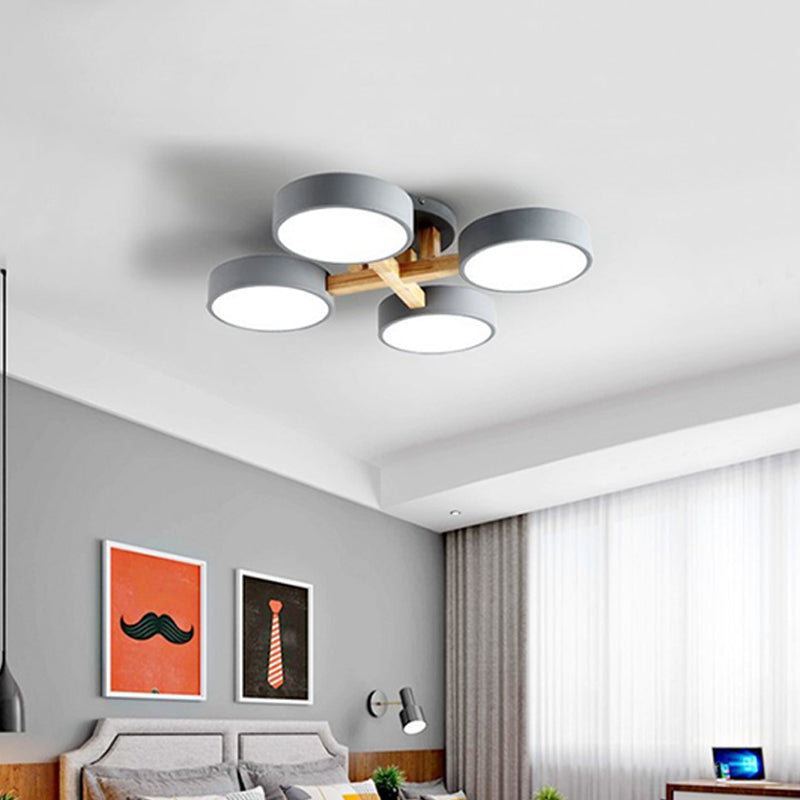 Round LED Semi Flush Ceiling Light Nordic Metal Bedroom Flush-Mount Light Fixture Grey Clearhalo 'Ceiling Lights' 'Close To Ceiling Lights' 'Close to ceiling' 'Semi-flushmount' Lighting' 2307508