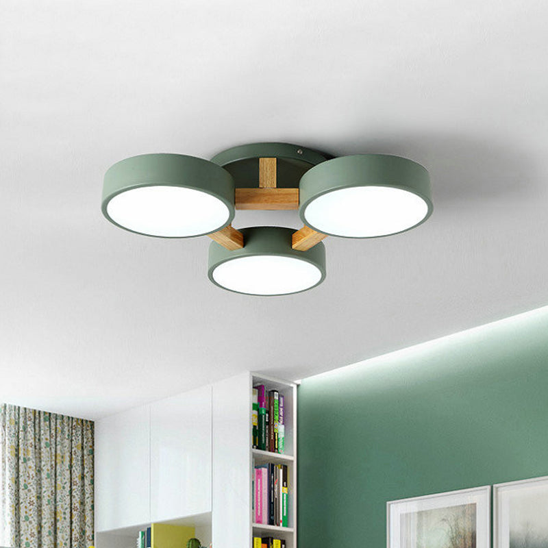 Round LED Semi Flush Ceiling Light Nordic Metal Bedroom Flush-Mount Light Fixture Green Clearhalo 'Ceiling Lights' 'Close To Ceiling Lights' 'Close to ceiling' 'Semi-flushmount' Lighting' 2307509