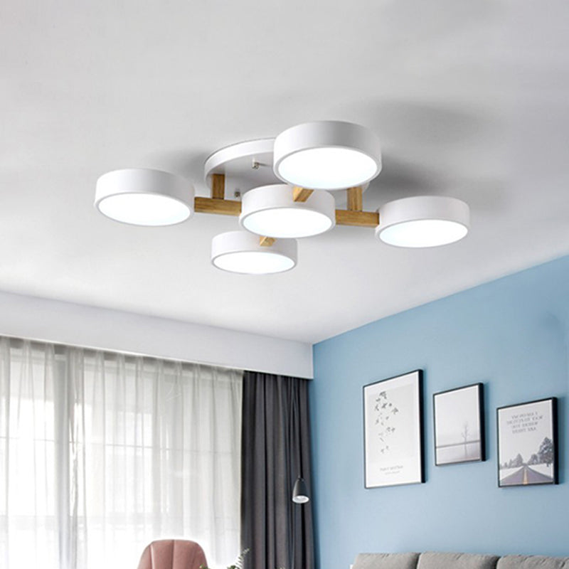 Round LED Semi Flush Ceiling Light Nordic Metal Bedroom Flush-Mount Light Fixture White Clearhalo 'Ceiling Lights' 'Close To Ceiling Lights' 'Close to ceiling' 'Semi-flushmount' Lighting' 2307510