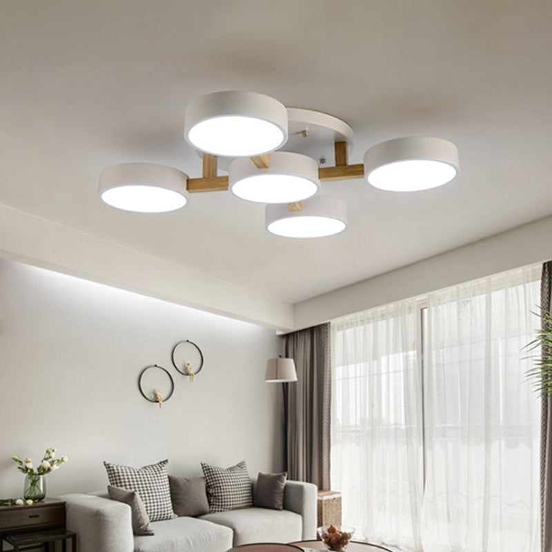 Round LED Semi Flush Ceiling Light Nordic Metal Bedroom Flush-Mount Light Fixture Clearhalo 'Ceiling Lights' 'Close To Ceiling Lights' 'Close to ceiling' 'Semi-flushmount' Lighting' 2307511