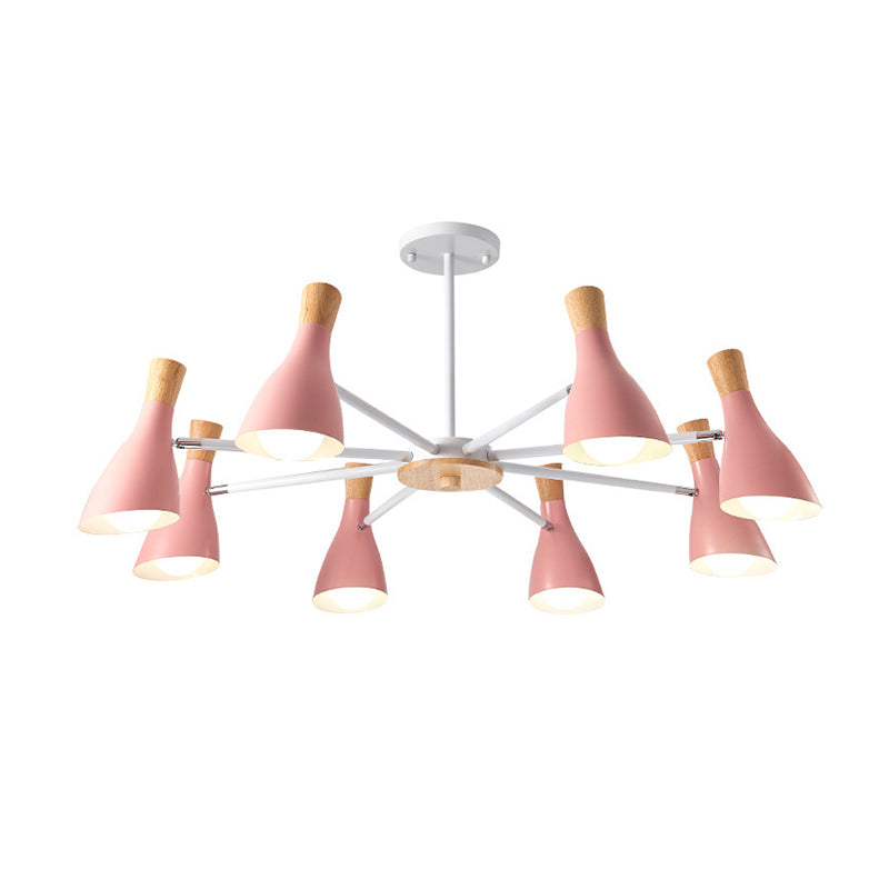 Iron Bias-Cut Bottle Chandelier Lamp Macaron Style Wood Pendant Light for Living Room Clearhalo 'Ceiling Lights' 'Chandeliers' Lighting' options 2307540