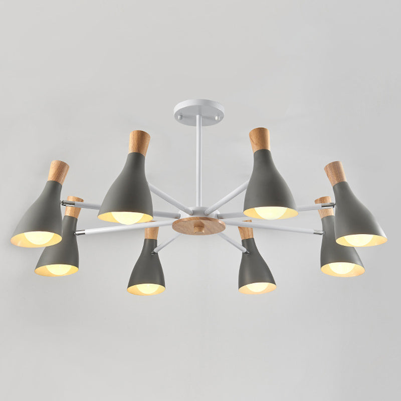 Iron Bias-Cut Bottle Chandelier Lamp Macaron Style Wood Pendant Light for Living Room Clearhalo 'Ceiling Lights' 'Chandeliers' Lighting' options 2307547