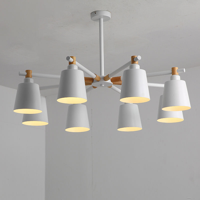 Horn Shade Hanging Light Fixture Nordic Metal Bedroom Ceiling Chandelier with Wooden Joint Clearhalo 'Ceiling Lights' 'Chandeliers' Lighting' options 2307554