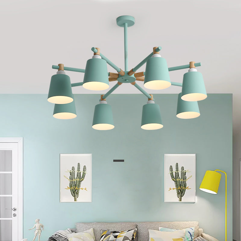 Horn Shade Hanging Light Fixture Nordic Metal Bedroom Ceiling Chandelier with Wooden Joint Clearhalo 'Ceiling Lights' 'Chandeliers' Lighting' options 2307556