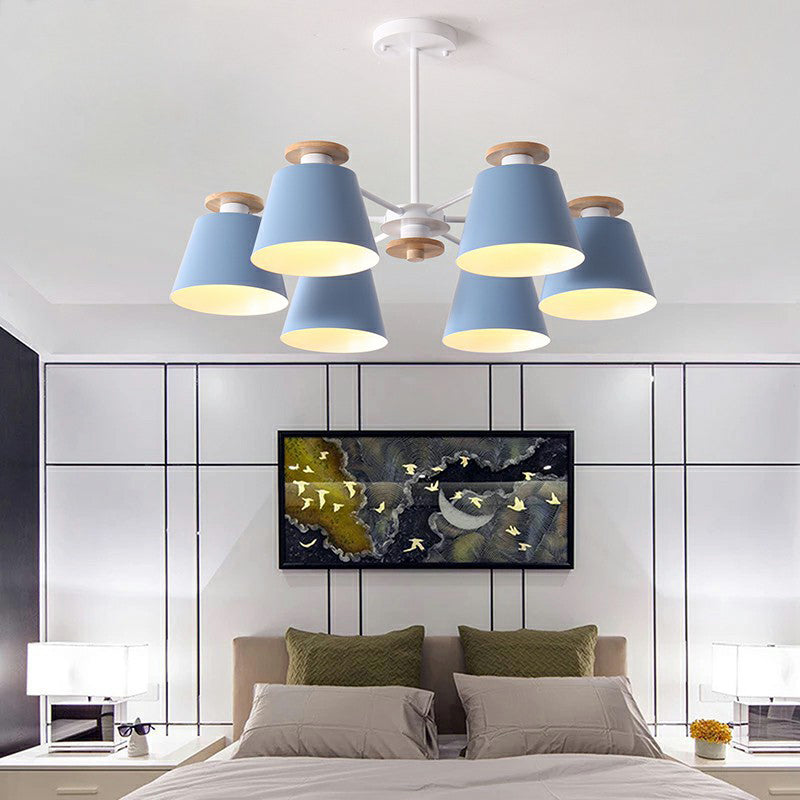 Macaron Trifle Cup Shaped Chandelier Metallic Dining Room Ceiling Pendant Light with Wood Deco Clearhalo 'Ceiling Lights' 'Chandeliers' Lighting' options 2307568