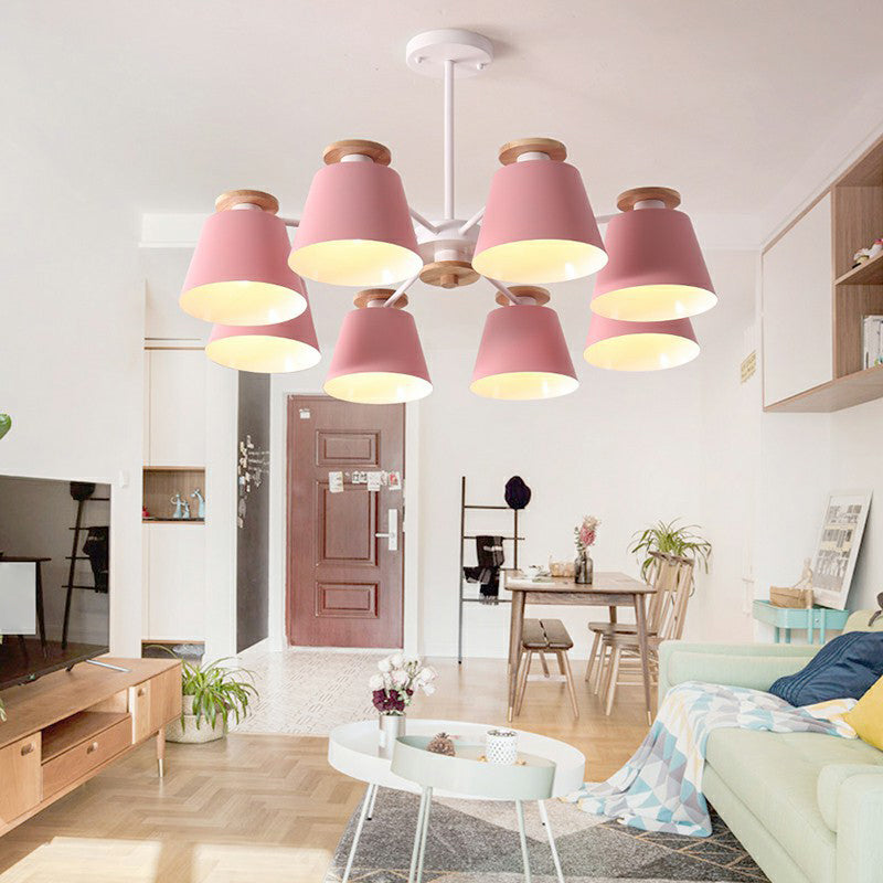 Macaron Trifle Cup Shaped Chandelier Metallic Dining Room Ceiling Pendant Light with Wood Deco Clearhalo 'Ceiling Lights' 'Chandeliers' Lighting' options 2307569