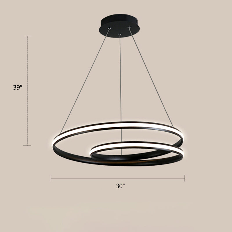 Loop Shaped Dining Room Suspension Lamp Aluminum LED Minimalist Chandelier Light Black 30