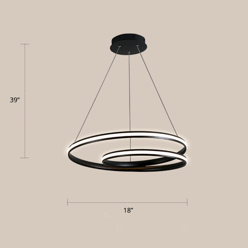 Loop Shaped Dining Room Suspension Lamp Aluminum LED Minimalist Chandelier Light Black 18