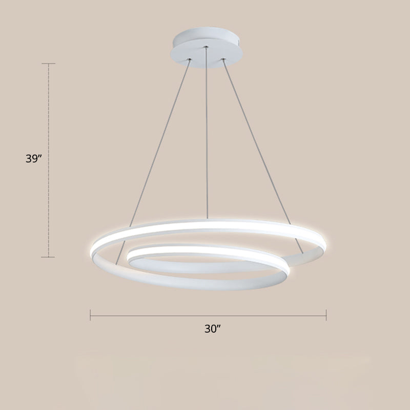 Loop Shaped Dining Room Suspension Lamp Aluminum LED Minimalist Chandelier Light White 30