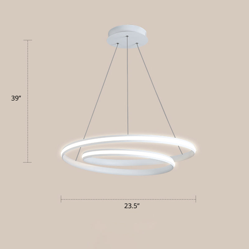 Loop Shaped Dining Room Suspension Lamp Aluminum LED Minimalist Chandelier Light White 23.5