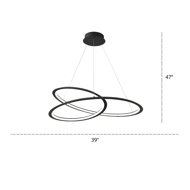 Living Room Chandelier Lamp Minimalist LED Pendant Light with Twisted Aluminum Shade Black 39.5