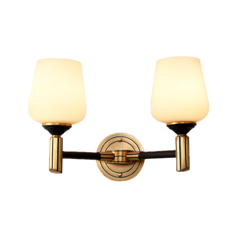Vintage Conical Wall Light 1/2-Head Frosted Glass Wall Sconce Lighting in Black-Gold for Foyer Clearhalo 'Wall Lamps & Sconces' 'Wall Lights' Lighting' 230779