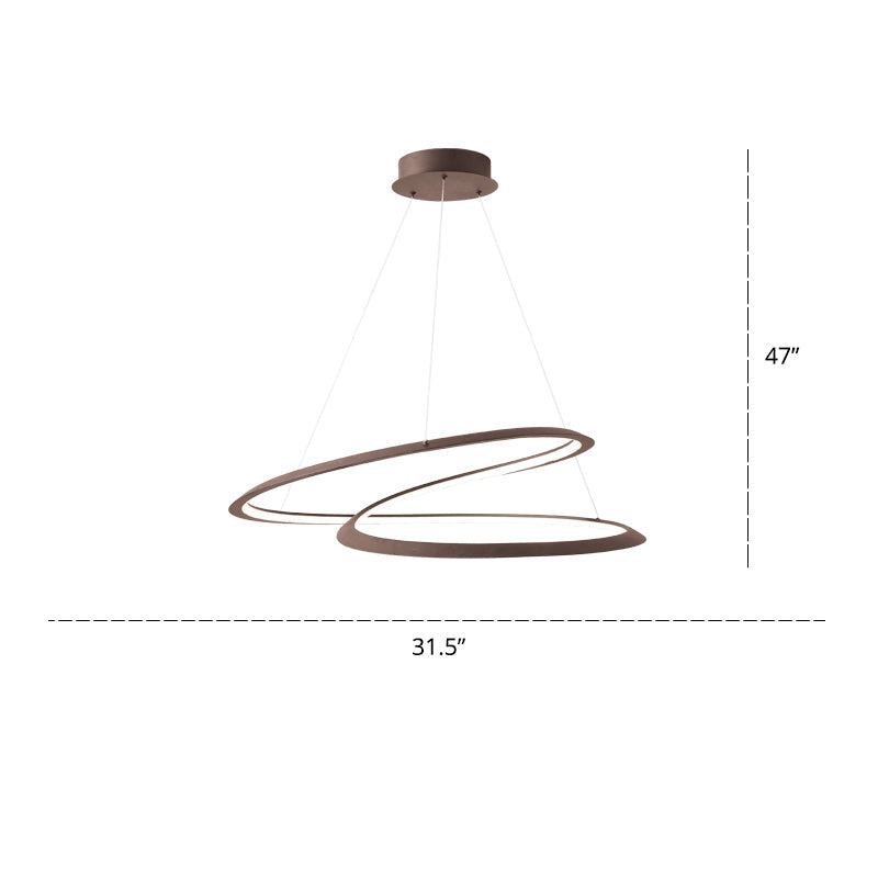 Living Room Chandelier Lamp Minimalist LED Pendant Light with Twisted Aluminum Shade Coffee 31.5