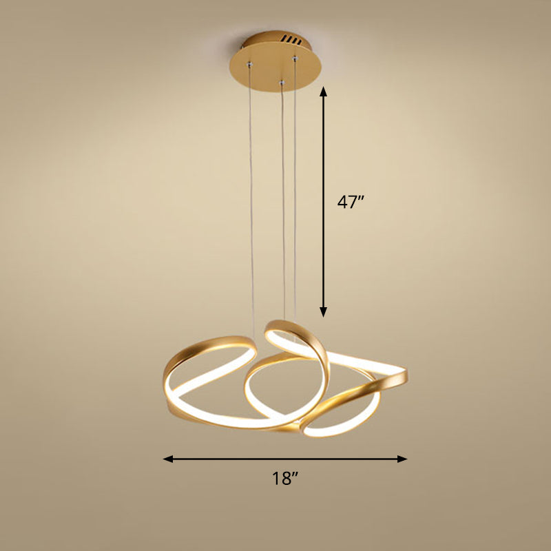 Metal Twisty LED Chandelier Lighting Simple Style Gold Hanging Lamp for Restaurant Gold 18