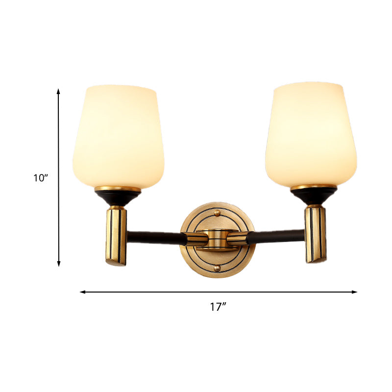 Vintage Conical Wall Light 1/2-Head Frosted Glass Wall Sconce Lighting in Black-Gold for Foyer Clearhalo 'Wall Lamps & Sconces' 'Wall Lights' Lighting' 230780