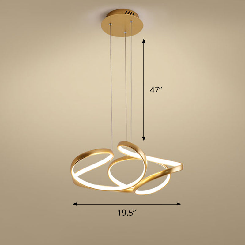 Metal Twisty LED Chandelier Lighting Simple Style Gold Hanging Lamp for Restaurant Gold 19.5