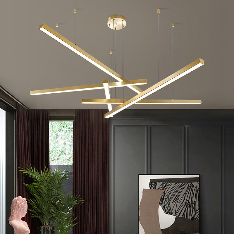 Bar-Shaped Chandelier Lighting Simplicity Metal Living Room LED Hanging Ceiling Light Clearhalo 'Ceiling Lights' 'Chandeliers' 'Modern Chandeliers' 'Modern' Lighting' 2307804