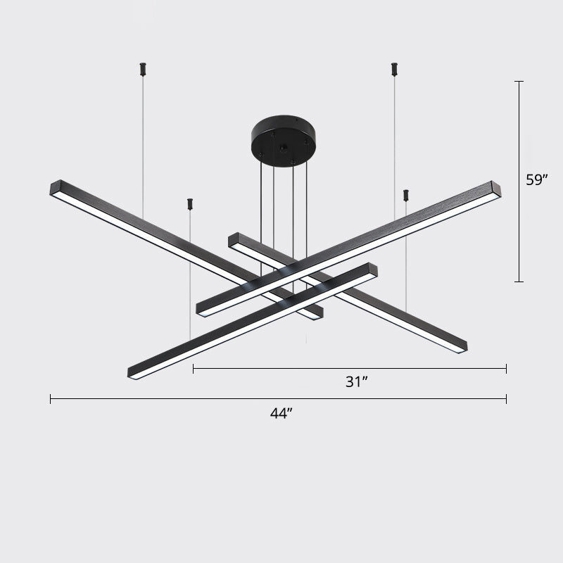 Bar-Shaped Chandelier Lighting Simplicity Metal Living Room LED Hanging Ceiling Light 4 Black Warm Clearhalo 'Ceiling Lights' 'Chandeliers' 'Modern Chandeliers' 'Modern' Lighting' 2307825