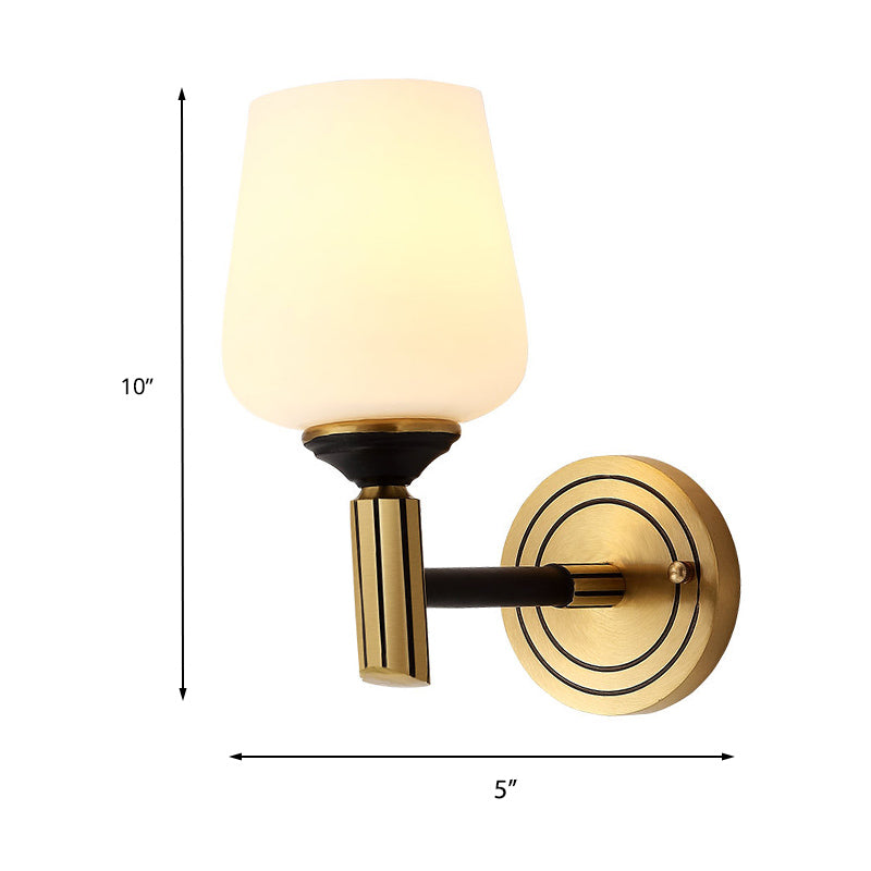 Vintage Conical Wall Light 1/2-Head Frosted Glass Wall Sconce Lighting in Black-Gold for Foyer Clearhalo 'Wall Lamps & Sconces' 'Wall Lights' Lighting' 230786