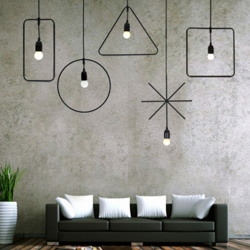 Vintage Geometric Pendant Light Single Metal Suspension Lighting in Black for Living Room Black Clearhalo 'Art Deco Pendants' 'Black' 'Cast Iron' 'Ceiling Lights' 'Ceramic' 'Crystal' 'Industrial Pendants' 'Industrial' 'Metal' 'Middle Century Pendants' 'Pendant Lights' 'Pendants' 'Rustic Pendants' 'Tiffany' Lighting' 2307904