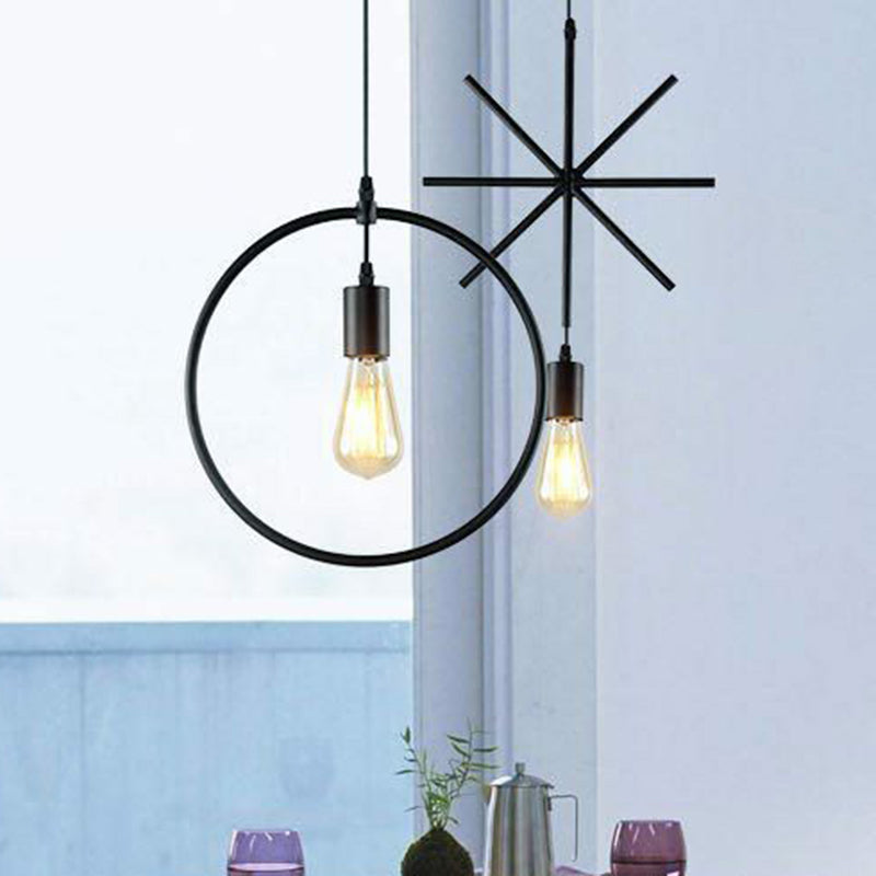 Vintage Geometric Pendant Light Single Metal Suspension Lighting in Black for Living Room Clearhalo 'Art Deco Pendants' 'Black' 'Cast Iron' 'Ceiling Lights' 'Ceramic' 'Crystal' 'Industrial Pendants' 'Industrial' 'Metal' 'Middle Century Pendants' 'Pendant Lights' 'Pendants' 'Rustic Pendants' 'Tiffany' Lighting' 2307905