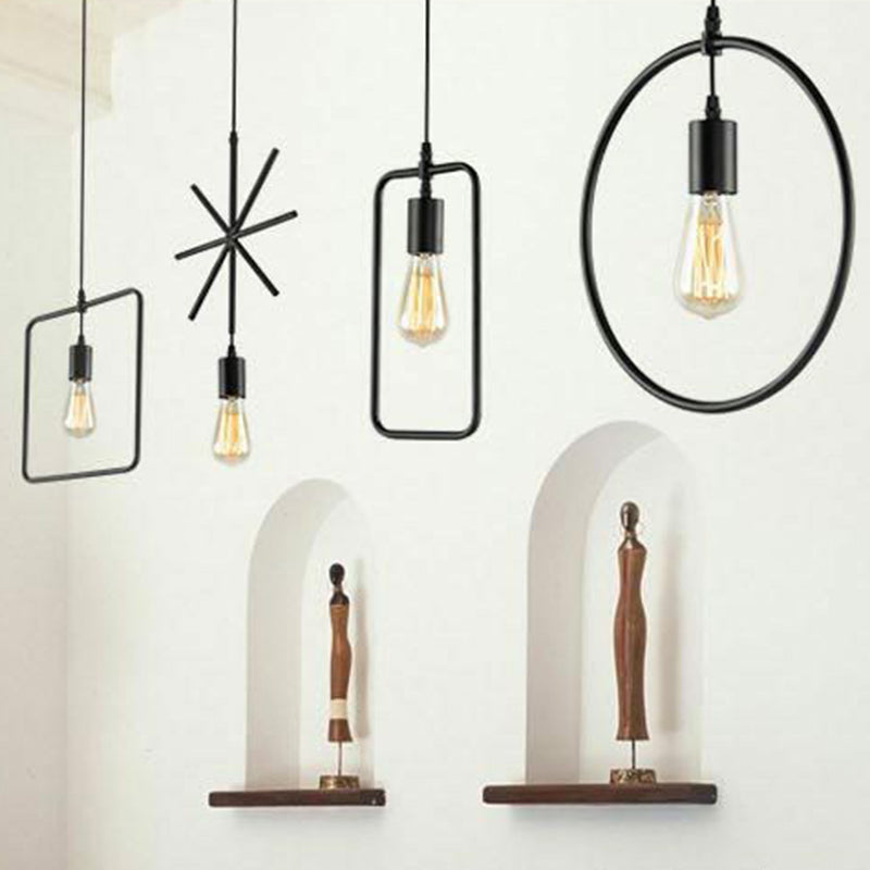 Vintage Geometric Pendant Light Single Metal Suspension Lighting in Black for Living Room Clearhalo 'Art Deco Pendants' 'Black' 'Cast Iron' 'Ceiling Lights' 'Ceramic' 'Crystal' 'Industrial Pendants' 'Industrial' 'Metal' 'Middle Century Pendants' 'Pendant Lights' 'Pendants' 'Rustic Pendants' 'Tiffany' Lighting' 2307906