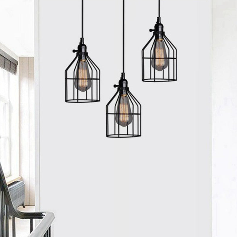 Iron Cage Pendant Lighting Fixture Farmhouse 1 Head Dining Room Suspension Lamp in Black Black C Clearhalo 'Art Deco Pendants' 'Black' 'Cast Iron' 'Ceiling Lights' 'Ceramic' 'Crystal' 'Industrial Pendants' 'Industrial' 'Metal' 'Middle Century Pendants' 'Pendant Lights' 'Pendants' 'Rustic Pendants' 'Tiffany' Lighting' 2307914