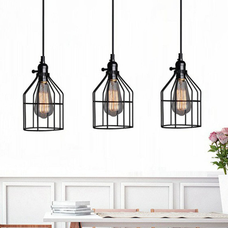 Iron Cage Pendant Lighting Fixture Farmhouse 1 Head Dining Room Suspension Lamp in Black Clearhalo 'Art Deco Pendants' 'Black' 'Cast Iron' 'Ceiling Lights' 'Ceramic' 'Crystal' 'Industrial Pendants' 'Industrial' 'Metal' 'Middle Century Pendants' 'Pendant Lights' 'Pendants' 'Rustic Pendants' 'Tiffany' Lighting' 2307917