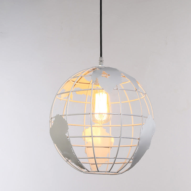 Loft Style World Globe Pendant Light Single-Bulb Iron Hanging Lamp for Kids Bedroom White Clearhalo 'Art Deco Pendants' 'Black' 'Cast Iron' 'Ceiling Lights' 'Ceramic' 'Crystal' 'Industrial Pendants' 'Industrial' 'Metal' 'Middle Century Pendants' 'Pendant Lights' 'Pendants' 'Rustic Pendants' 'Tiffany' Lighting' 2307935