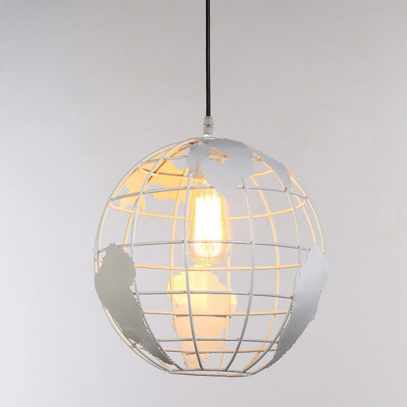 Loft Style World Globe Pendant Light Single-Bulb Iron Hanging Lamp for Kids Bedroom Clearhalo 'Art Deco Pendants' 'Black' 'Cast Iron' 'Ceiling Lights' 'Ceramic' 'Crystal' 'Industrial Pendants' 'Industrial' 'Metal' 'Middle Century Pendants' 'Pendant Lights' 'Pendants' 'Rustic Pendants' 'Tiffany' Lighting' 2307936