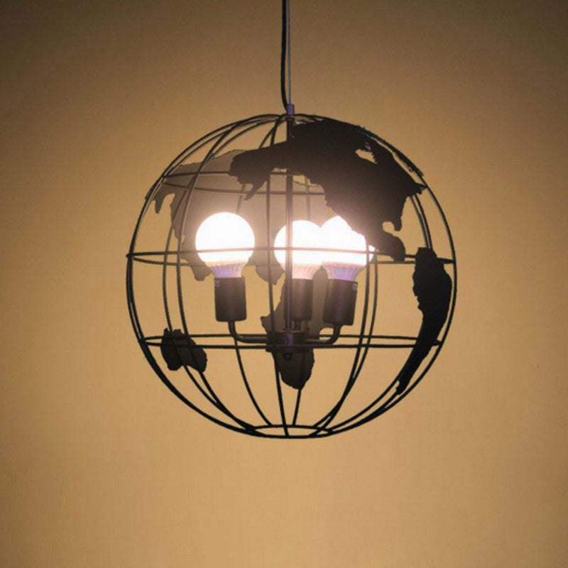 Loft Style World Globe Pendant Light Single-Bulb Iron Hanging Lamp for Kids Bedroom Black Clearhalo 'Art Deco Pendants' 'Black' 'Cast Iron' 'Ceiling Lights' 'Ceramic' 'Crystal' 'Industrial Pendants' 'Industrial' 'Metal' 'Middle Century Pendants' 'Pendant Lights' 'Pendants' 'Rustic Pendants' 'Tiffany' Lighting' 2307937