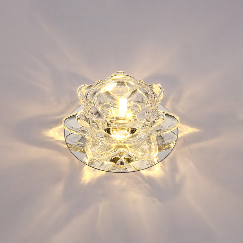 Crystal Lotus Ceiling Mounted Lamp Contemporary Clear LED Flush Light for Living Room Clear Warm Clearhalo 'Ceiling Lights' 'Close To Ceiling Lights' 'Close to ceiling' 'Flush mount' Lighting' 2307995