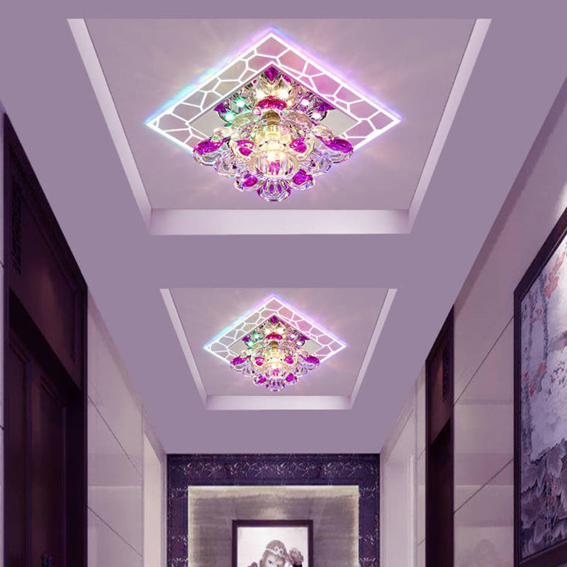 Clear Flower Crystal Square Spotlight Modern Stainless Steel LED Flush Mount Ceiling Light for Aisle Clearhalo 'Ceiling Lights' 'Close To Ceiling Lights' 'Close to ceiling' 'Flush mount' Lighting' 2308023