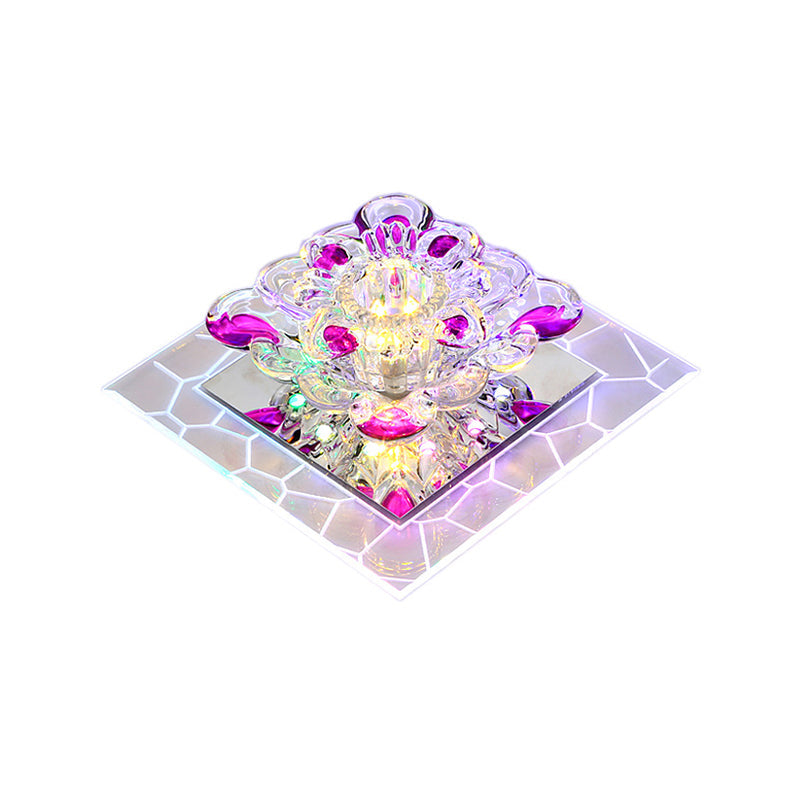 Clear Flower Crystal Square Spotlight Modern Stainless Steel LED Flush Mount Ceiling Light for Aisle Clearhalo 'Ceiling Lights' 'Close To Ceiling Lights' 'Close to ceiling' 'Flush mount' Lighting' 2308024