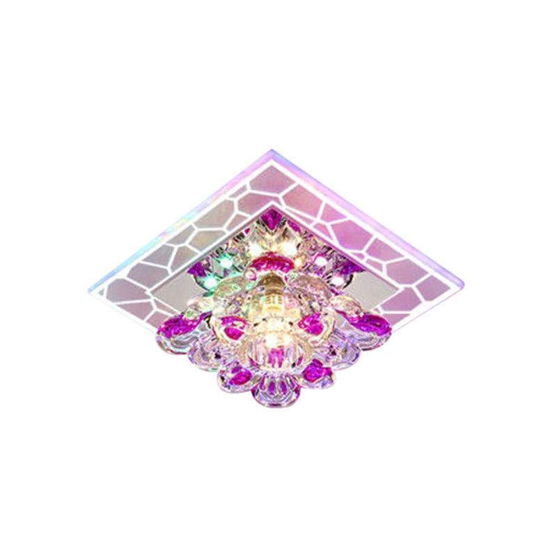 Clear Flower Crystal Square Spotlight Modern Stainless Steel LED Flush Mount Ceiling Light for Aisle Clearhalo 'Ceiling Lights' 'Close To Ceiling Lights' 'Close to ceiling' 'Flush mount' Lighting' 2308025