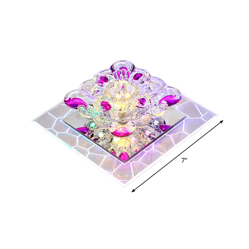 Clear Flower Crystal Square Spotlight Modern Stainless Steel LED Flush Mount Ceiling Light for Aisle Clearhalo 'Ceiling Lights' 'Close To Ceiling Lights' 'Close to ceiling' 'Flush mount' Lighting' 2308026