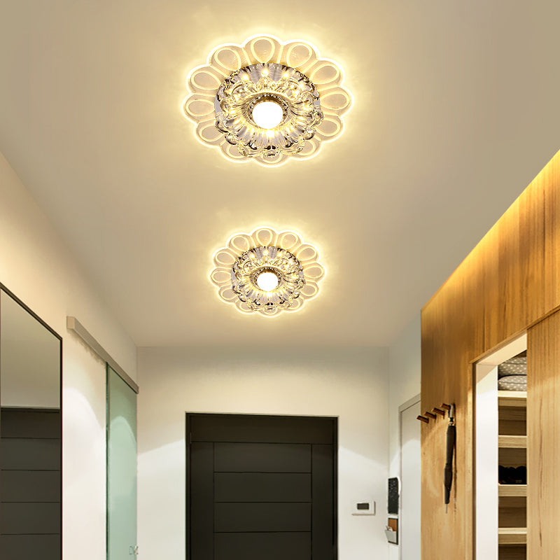 Flower LED Flush Mount Ceiling Light Minimalist Clear Crystal Foyer Flush Mounted Lamp Clearhalo 'Ceiling Lights' 'Close To Ceiling Lights' 'Close to ceiling' 'Flush mount' Lighting' 2308057