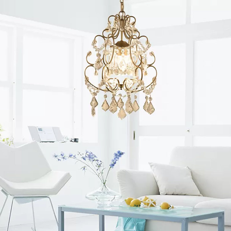 Gourd Pendant Lighting Nordic Crystal 1/3 Bulbs Brass Hanging Lamp for Living Room Clearhalo 'Ceiling Lights' 'Pendant Lights' 'Pendants' Lighting' 231036