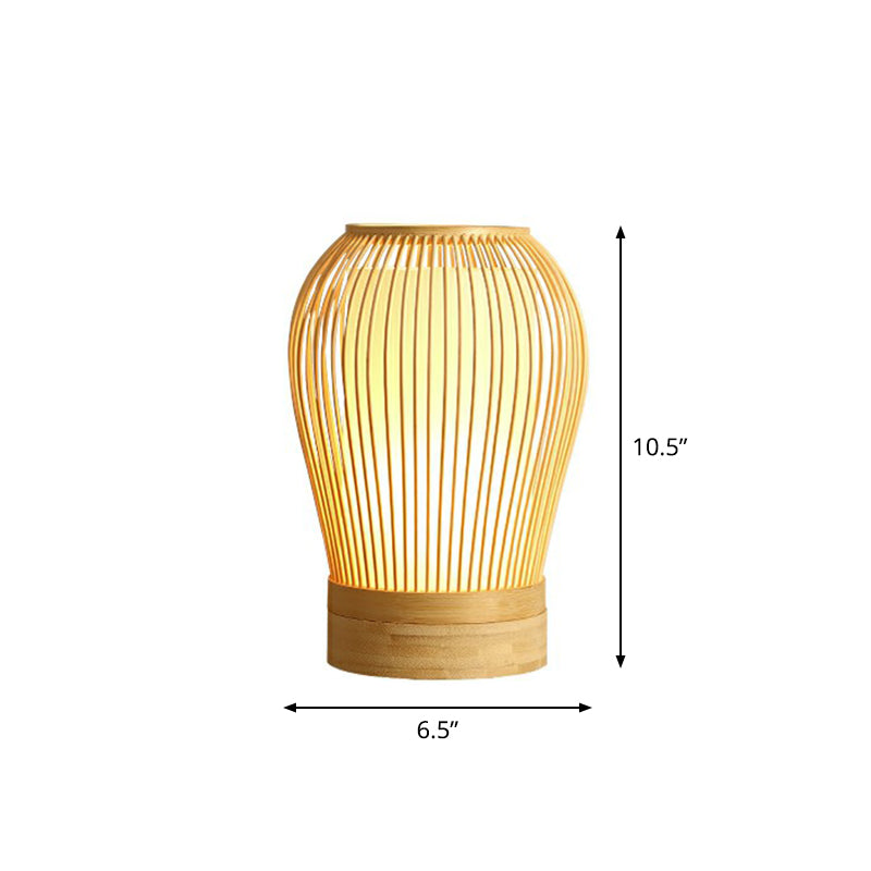 Wood Cage Night Lamp Nordic Single-Bulb Bamboo Table Light with Fabric Inner Shade Wood 10.5