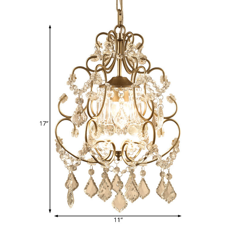 Gourd Pendant Lighting Nordic Crystal 1/3 Bulbs Brass Hanging Lamp for Living Room Clearhalo 'Ceiling Lights' 'Pendant Lights' 'Pendants' Lighting' 231040